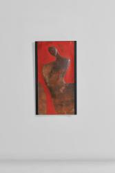 "Silhouette Féminine sur Fond Rouge" wall panel